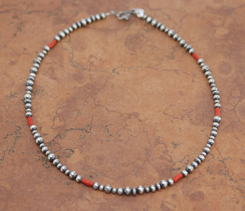 Navajo Pearl Silver Coral Necklace